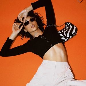 Princess Polly DOUBLE VISION RIBBED CROP BLACK